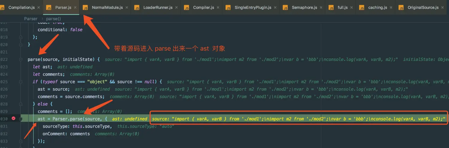 带着 loader 处理后的源码进入 parse 出来 ast 对象